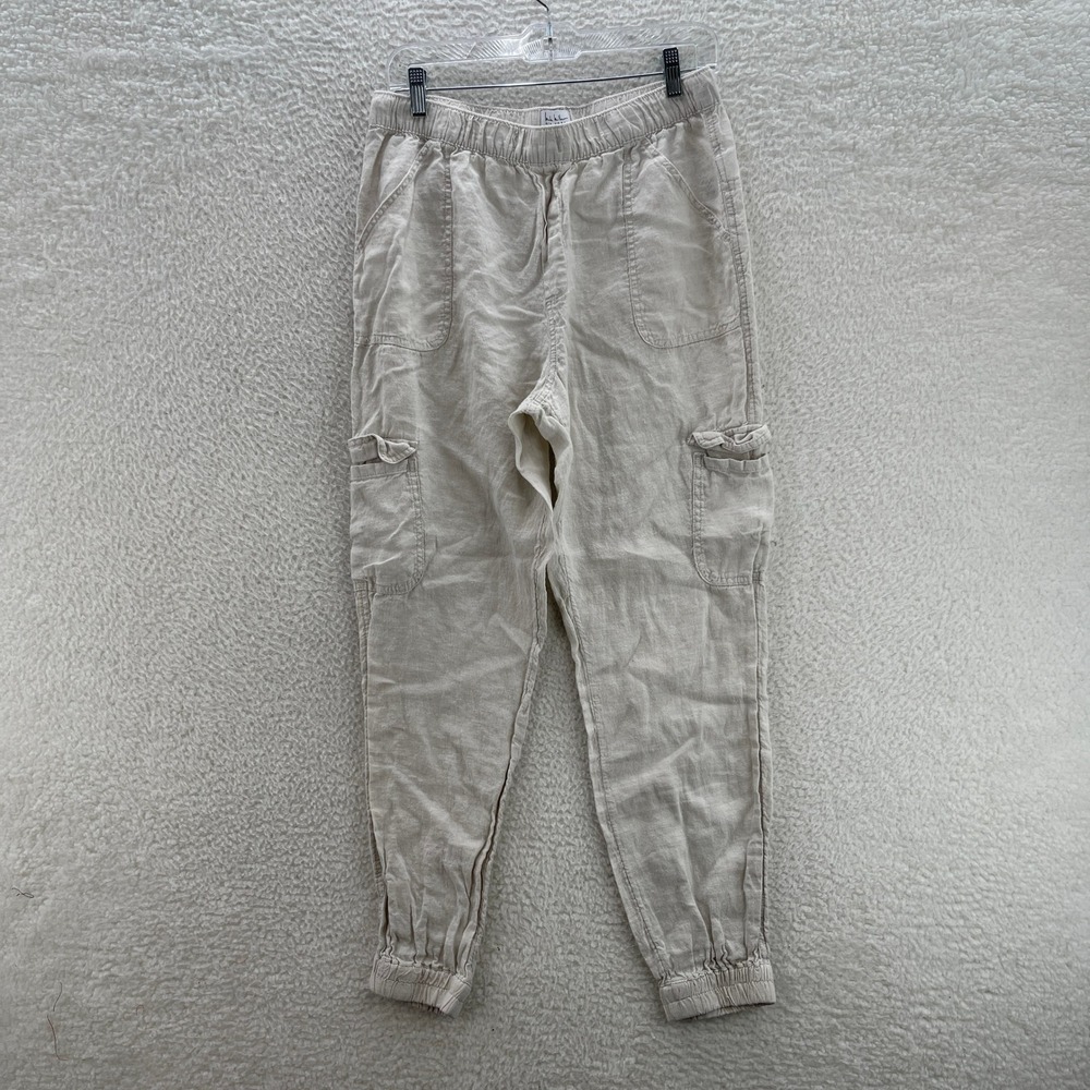 Nicole Miller Jogger Pants Womens Large Beige Linen Cargo Beach Summer Casual